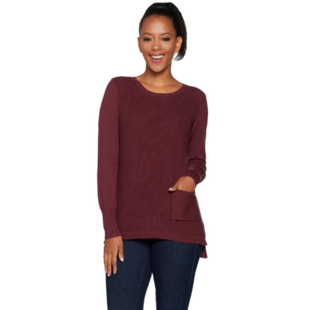 Burgundy Lisa Rinna Long Sleeve Waffle Sweater